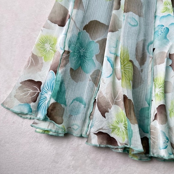 Nine West Blue Green Floral Print Silk Pleated Design A Line Skirt Womens Size 4 - Picture 4 of 8